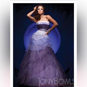 Tony Bowls Evenings Purple Ruffle Ball Gown Prom Dress Strapless